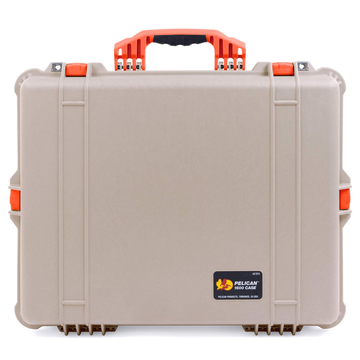 Pelican 1600 Case, Desert Tan with Orange Handle &amp; Latches ColorCase 