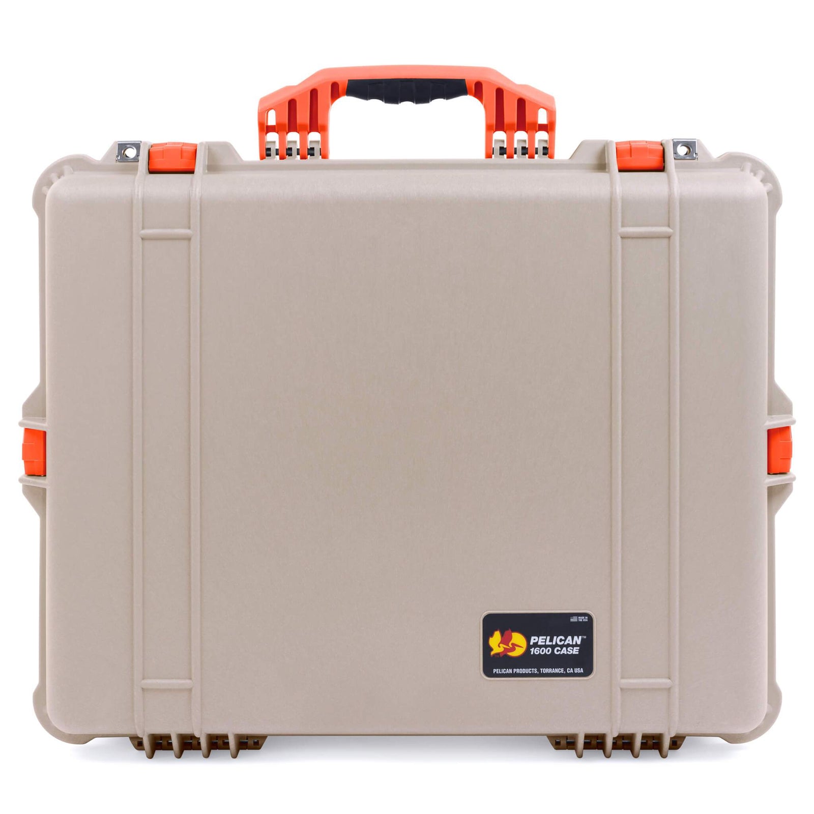 Pelican 1600 Case, Desert Tan with Orange Handle & Latches ColorCase 