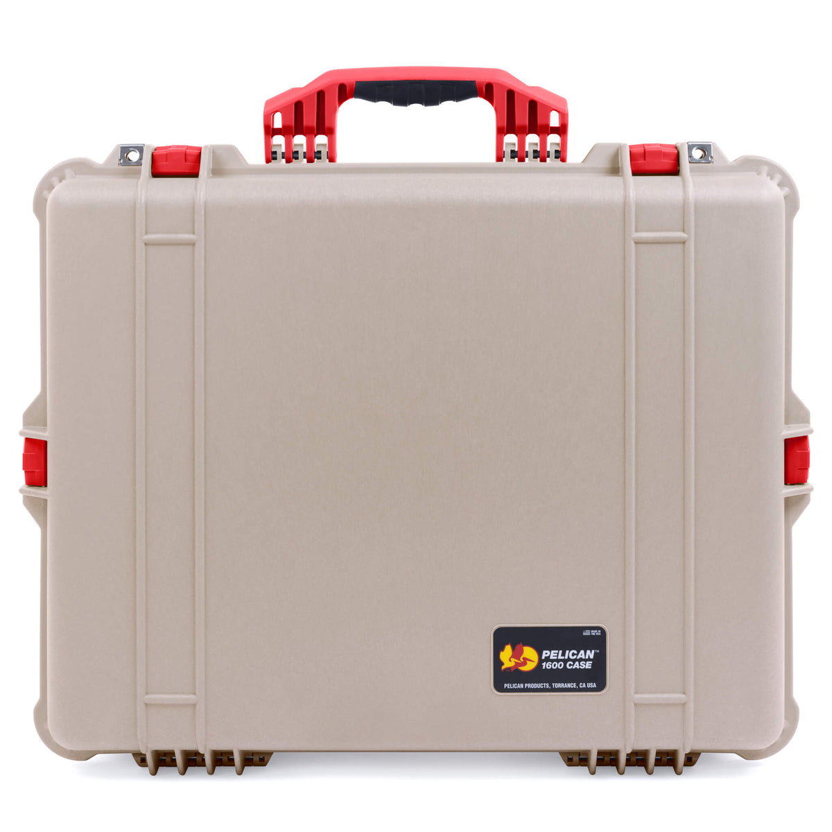 Pelican 1600 Case, Desert Tan with Red Handle &amp; Latches ColorCase 