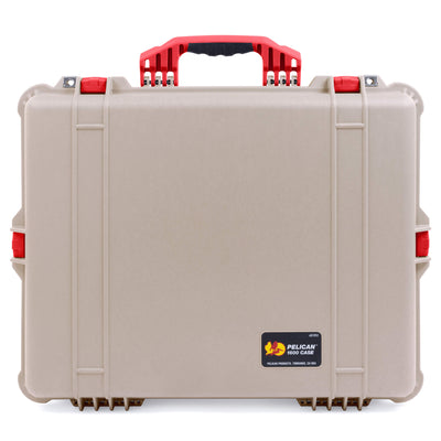 Pelican 1600 Case, Desert Tan with Red Handle & Latches ColorCase