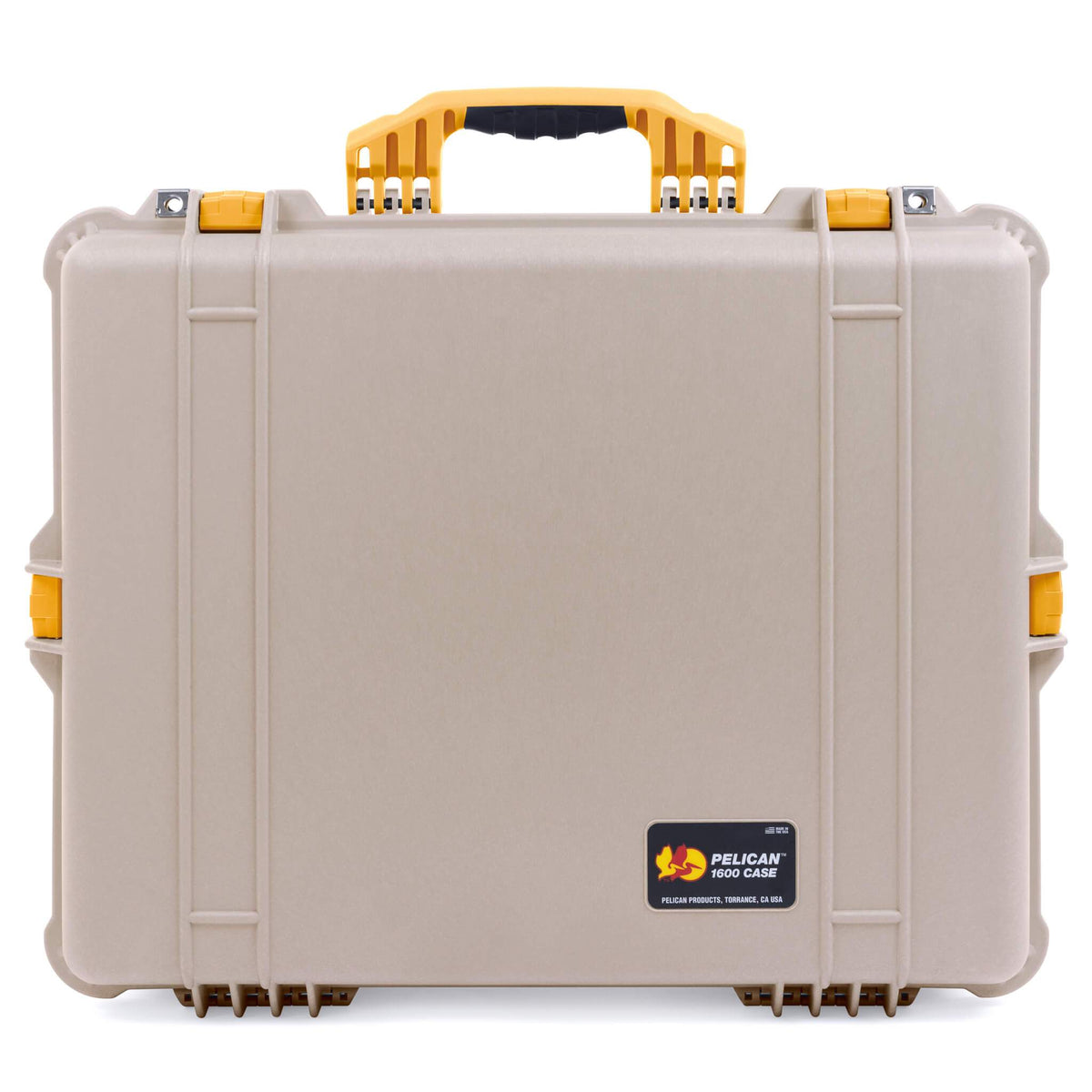 Pelican 1600 Case, Desert Tan with Yellow Handle &amp; Latches ColorCase 