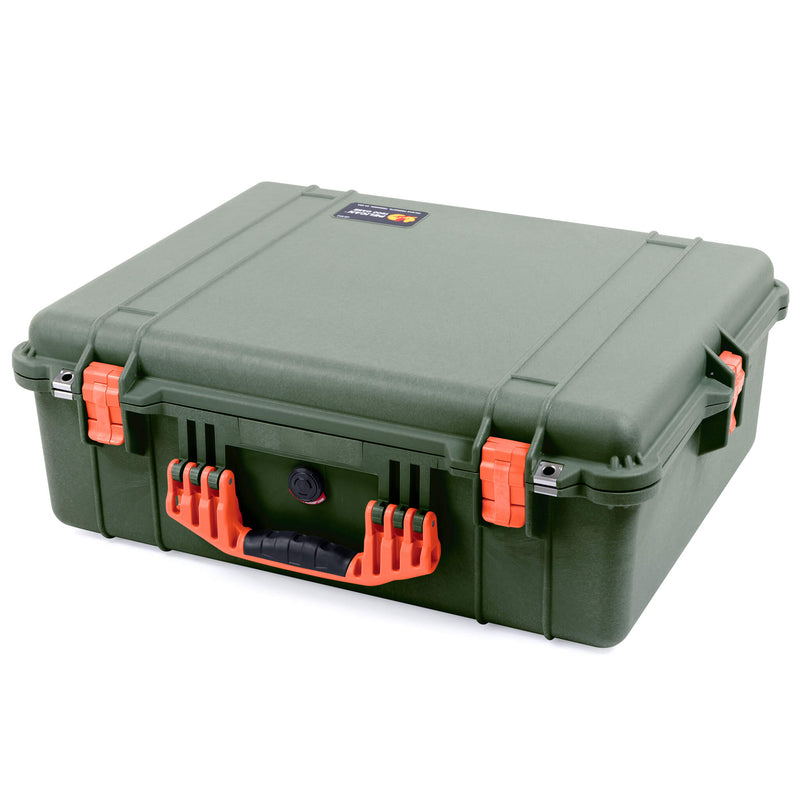 Pelican 1600 Case, OD Green with Orange Handle & Latches ColorCase 