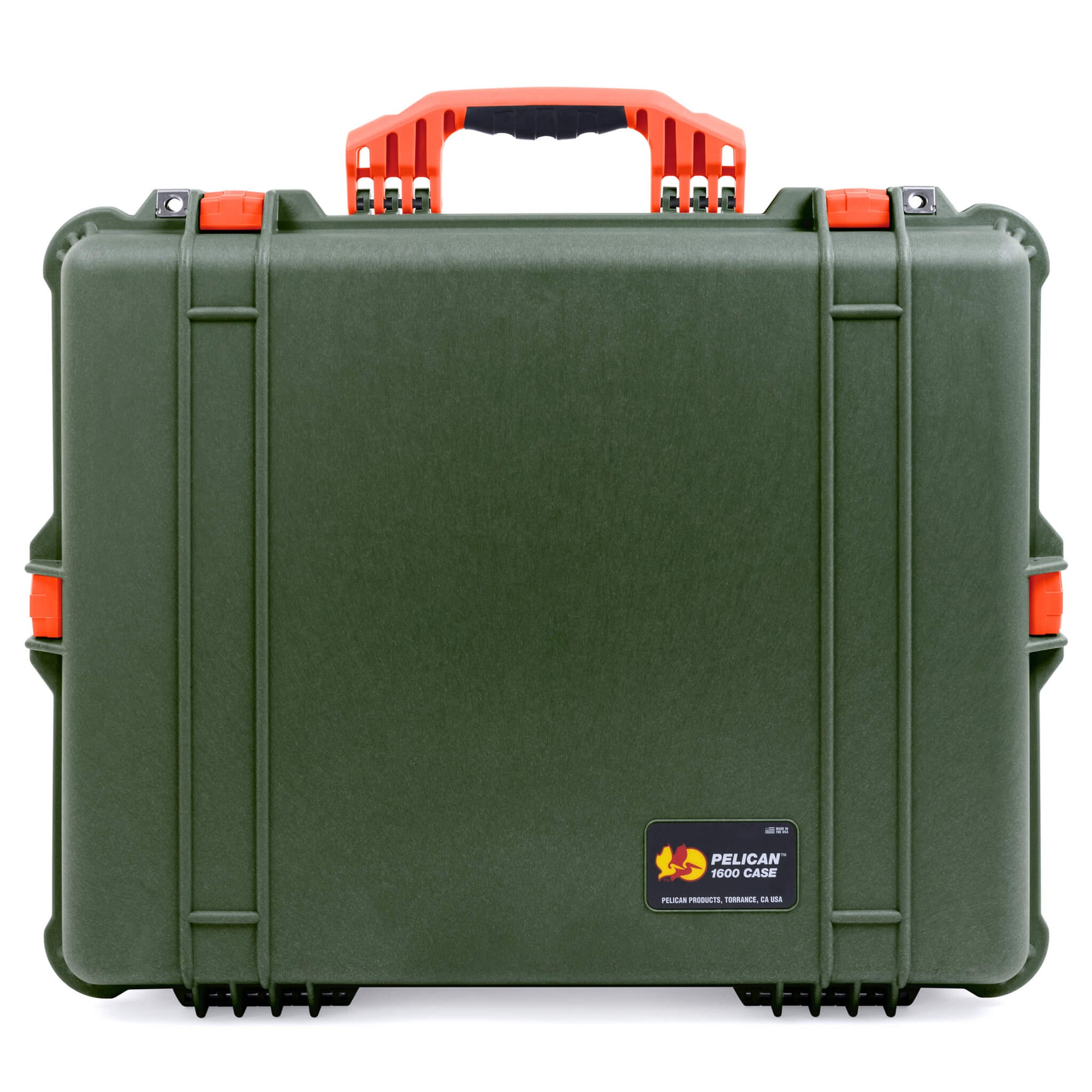 Pelican 1600 Case, OD Green with Orange Handle & Latches ColorCase 