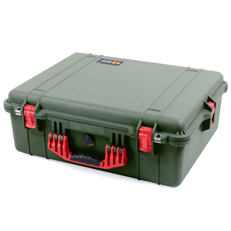 Pelican 1600 Case, OD Green with Red Handle & Latches ColorCase 