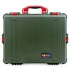 Pelican 1600 Case, OD Green with Red Handle & Latches ColorCase