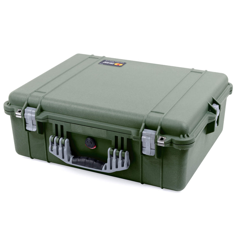 Pelican 1600 Case, OD Green with Silver Handle & Latches ColorCase 