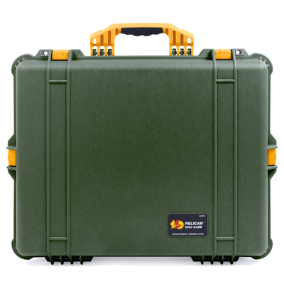 Pelican 1600 Case, OD Green with Yellow Handle & Latches ColorCase