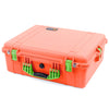 Pelican 1600 Case, Orange with Lime Green Handle & Latches ColorCase