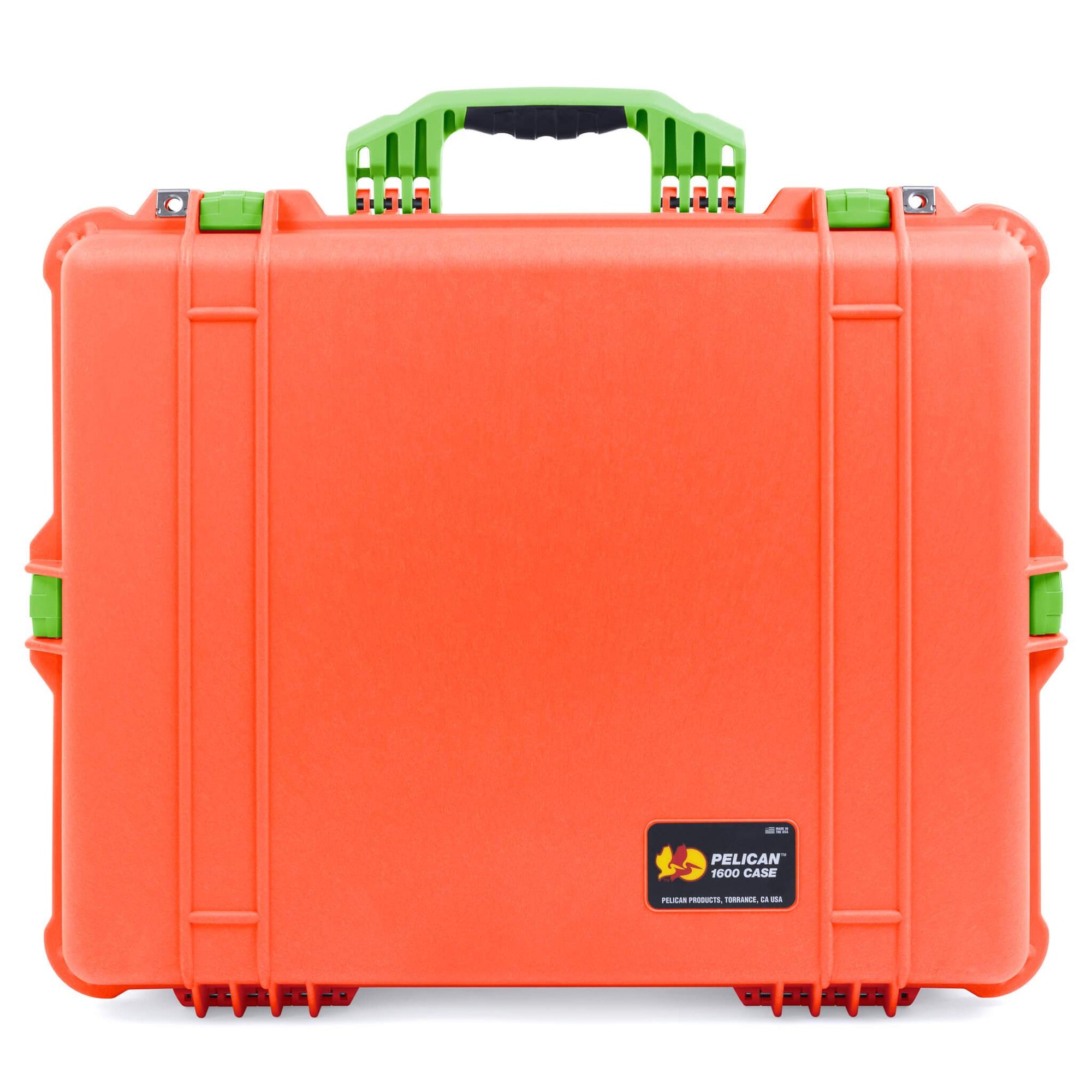 Pelican 1600 Case, Orange with Lime Green Handle & Latches ColorCase 