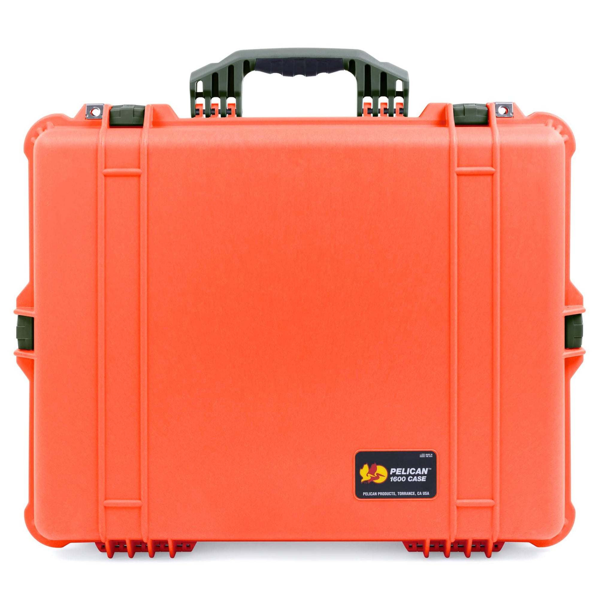 Pelican 1600 Case, Orange with OD Green Handle & Latches ColorCase 