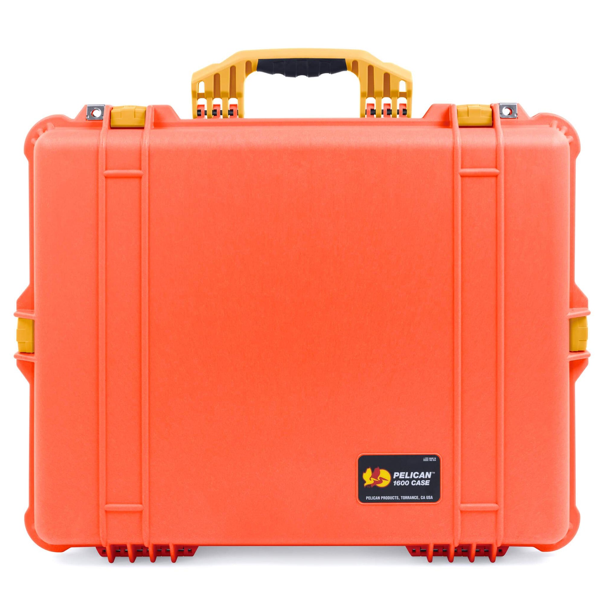 Pelican 1600 Case, Orange with Yellow Handle & Latches ColorCase 