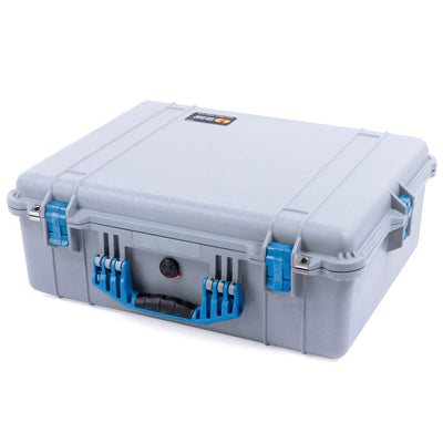 Pelican 1600 Case, Silver with Blue Handle & Latches ColorCase