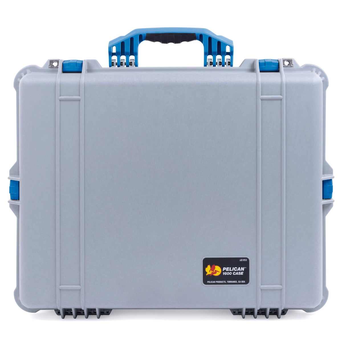 Pelican 1600 Case, Silver with Blue Handle &amp; Latches ColorCase 