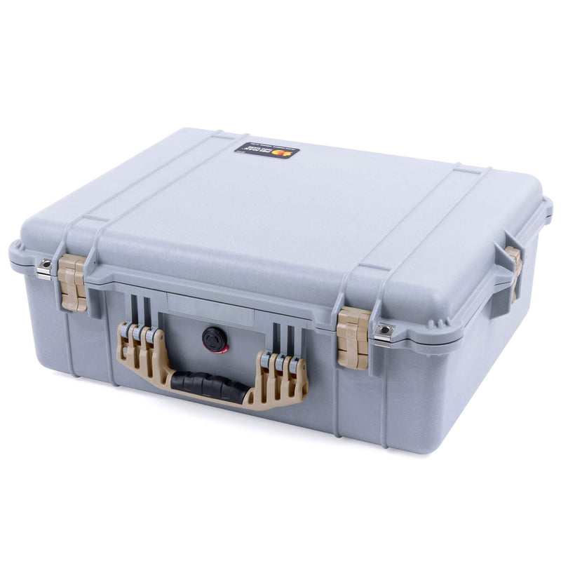 Pelican 1600 Case, Silver with Desert Tan Handle & Latches ColorCase 