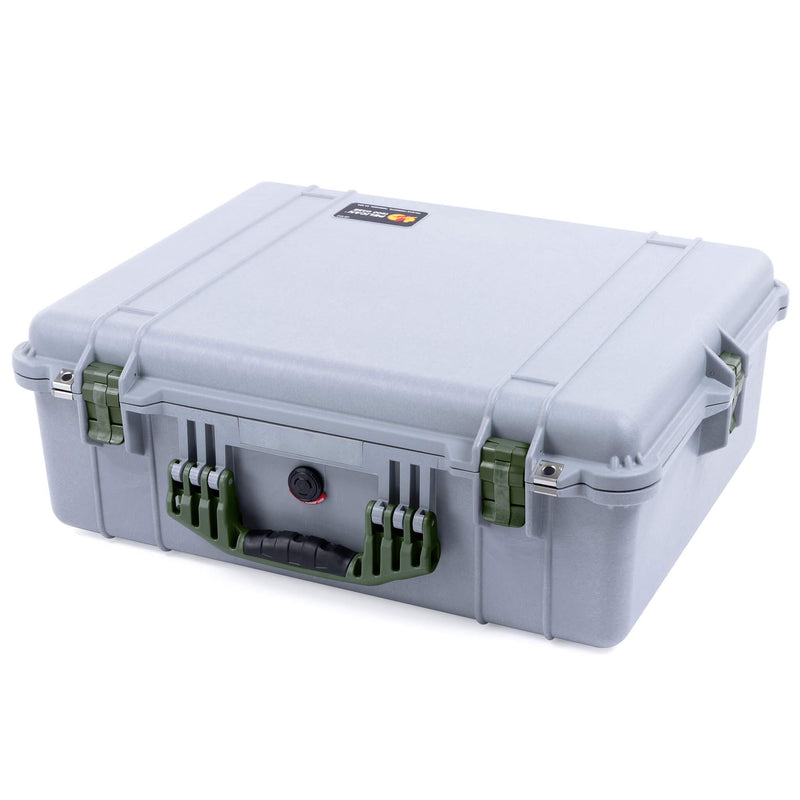 Pelican 1600 Case, Silver with OD Green Handle & Latches ColorCase 
