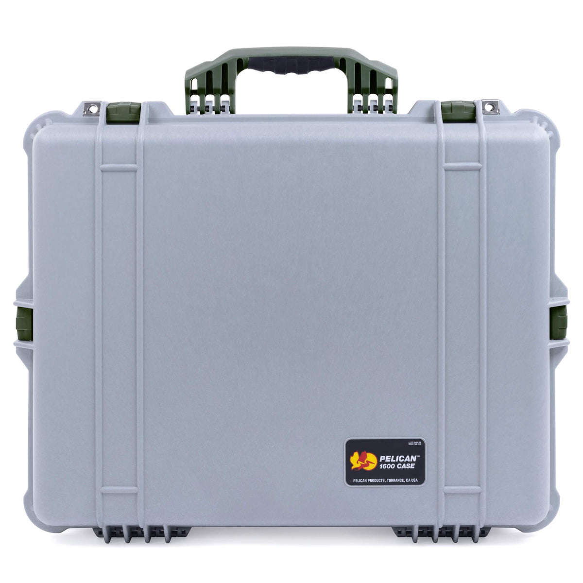 Pelican 1600 Case, Silver with OD Green Handle &amp; Latches ColorCase 