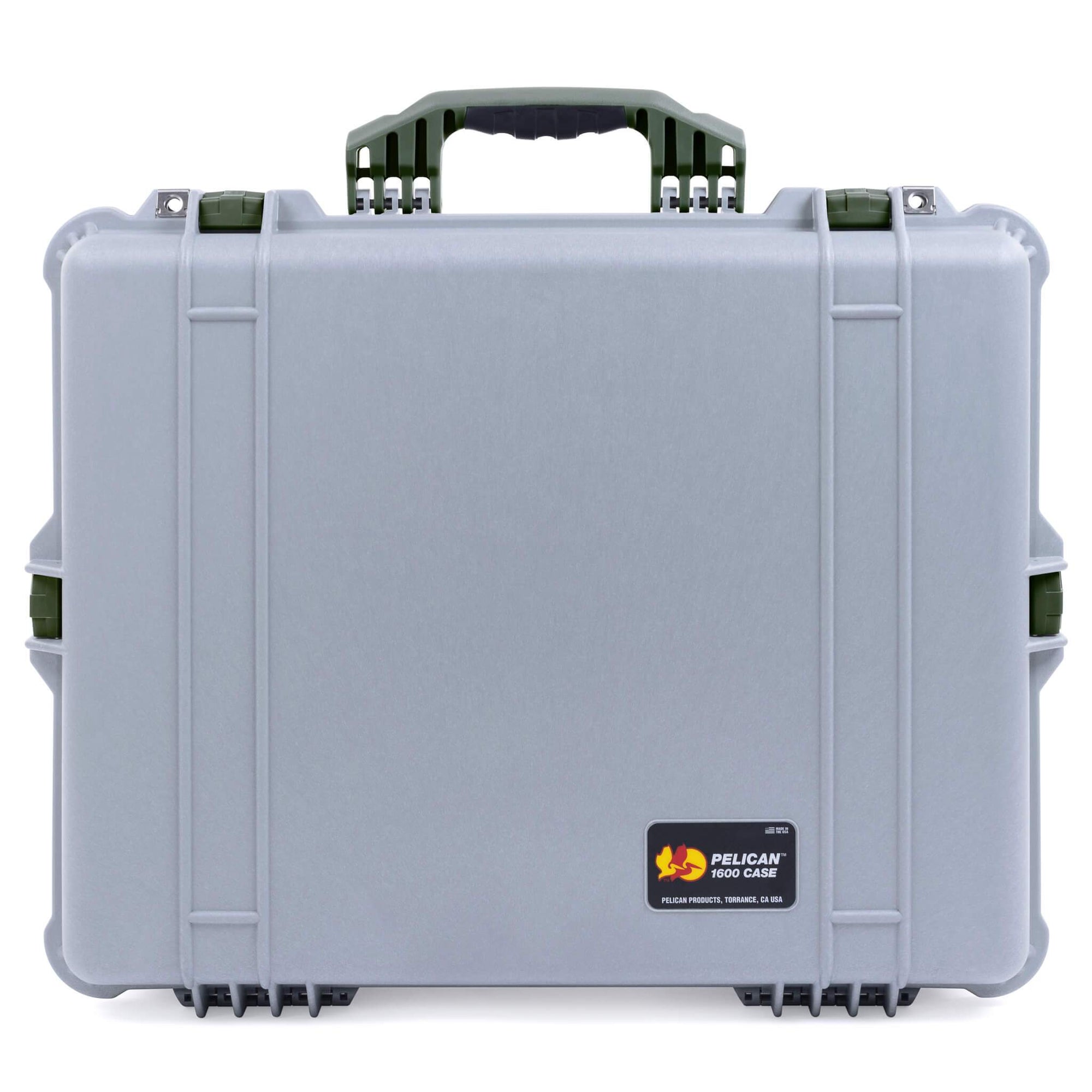 Pelican 1600 Case, Silver with OD Green Handle & Latches ColorCase 