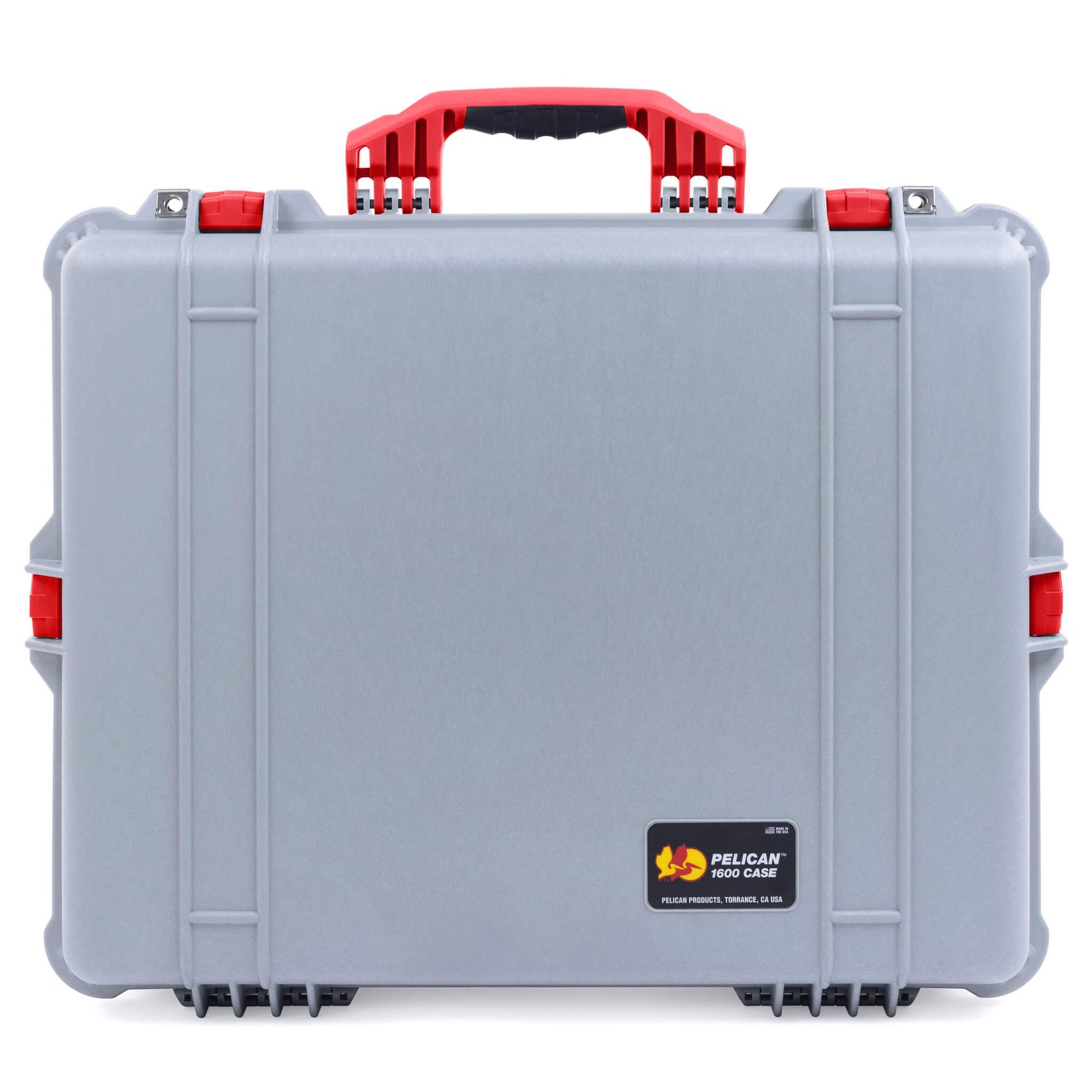 Pelican 1600 Case, Silver with Red Handle & Latches ColorCase 