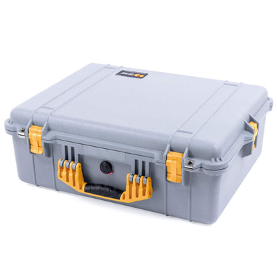 Pelican 1600 Case, Silver with Yellow Handle & Latches ColorCase