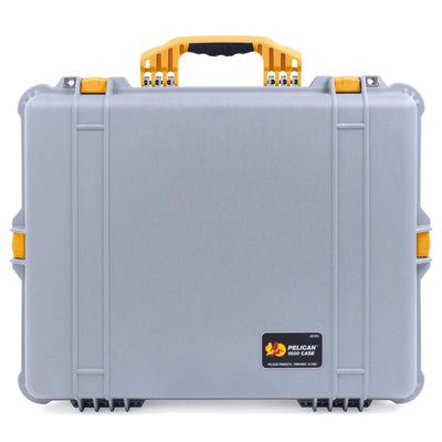 Pelican 1600 Case, Silver with Yellow Handle & Latches ColorCase