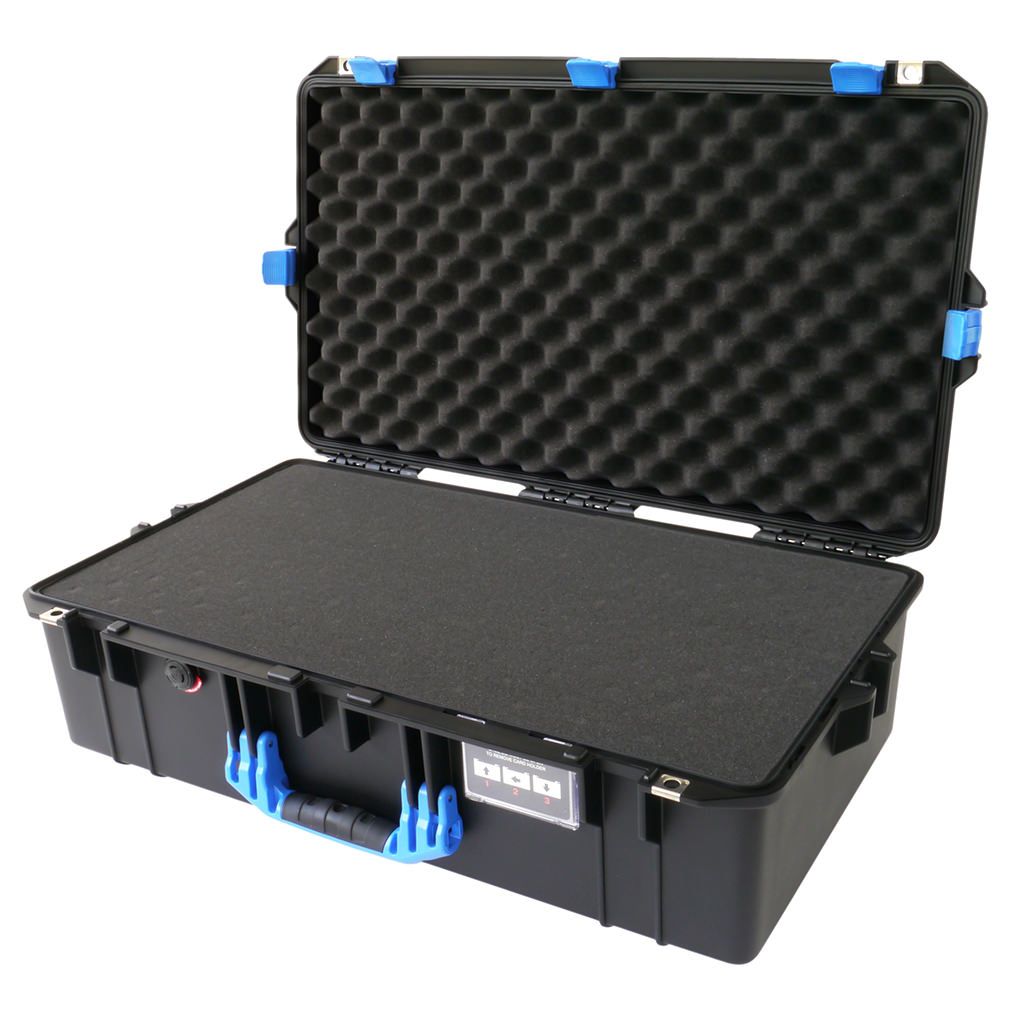 Pelican 1605 Air Case, Black with Blue Handle &amp; Latches Pick &amp; Pluck Foam with Convolute Lid Foam ColorCase 016050-0001-110-120