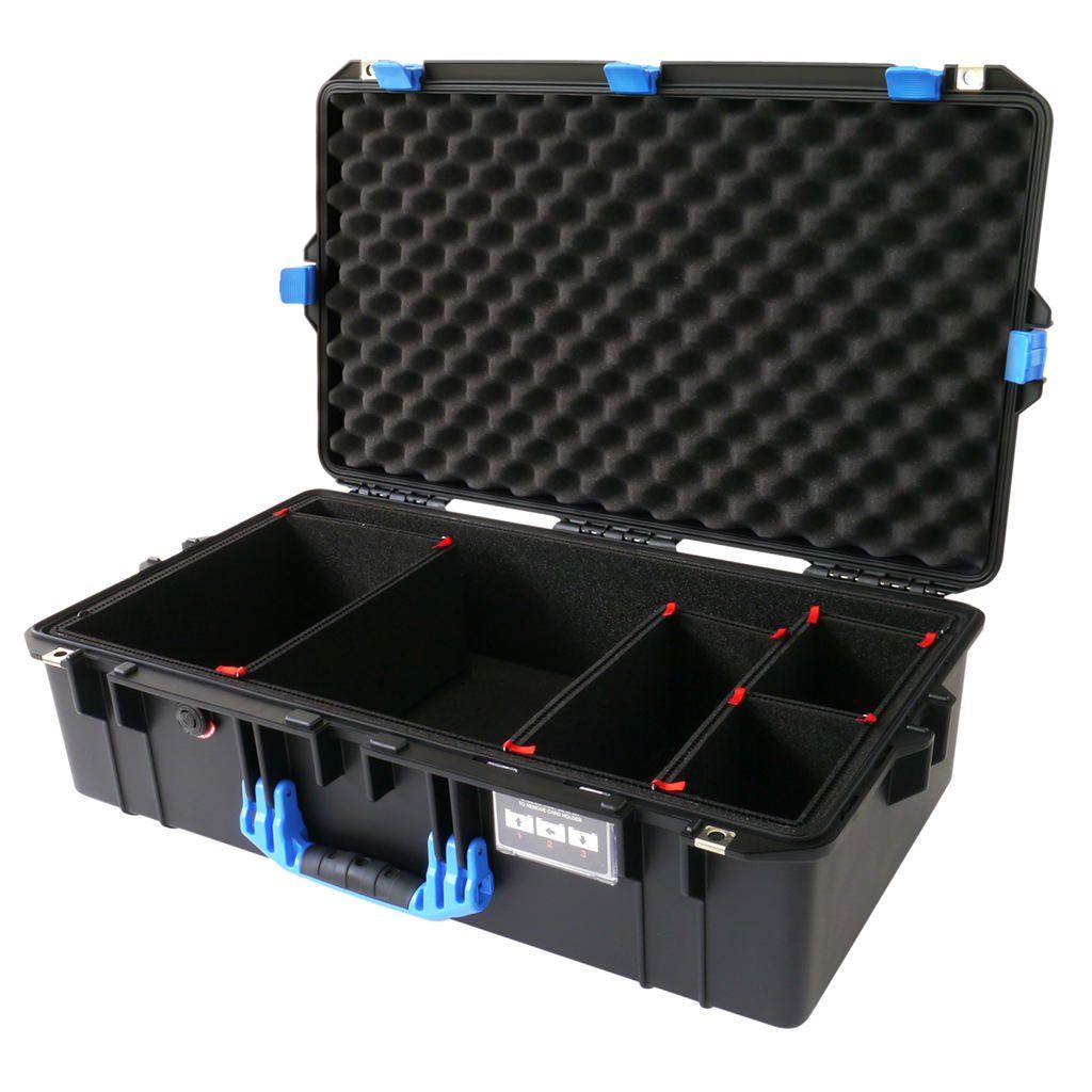 Pelican 1605 Air Case, Black with Blue Handle &amp; Latches TrekPak Divider System with Convolute Lid Foam ColorCase 016050-0020-110-120