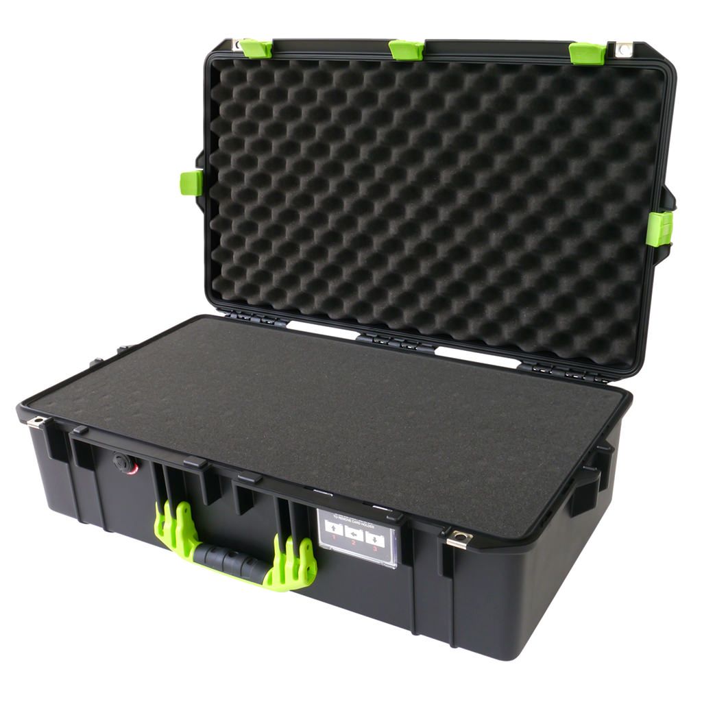 Pelican 1605 Air Case, Black with Lime Green Handle &amp; Latches Pick &amp; Pluck Foam with Convolute Lid Foam ColorCase 016050-0001-110-300