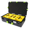 Pelican 1605 Air Case, Black with Lime Green Handle & Latches Yellow Padded Microfiber Dividers with Convolute Lid Foam ColorCase 016050-0010-110-300