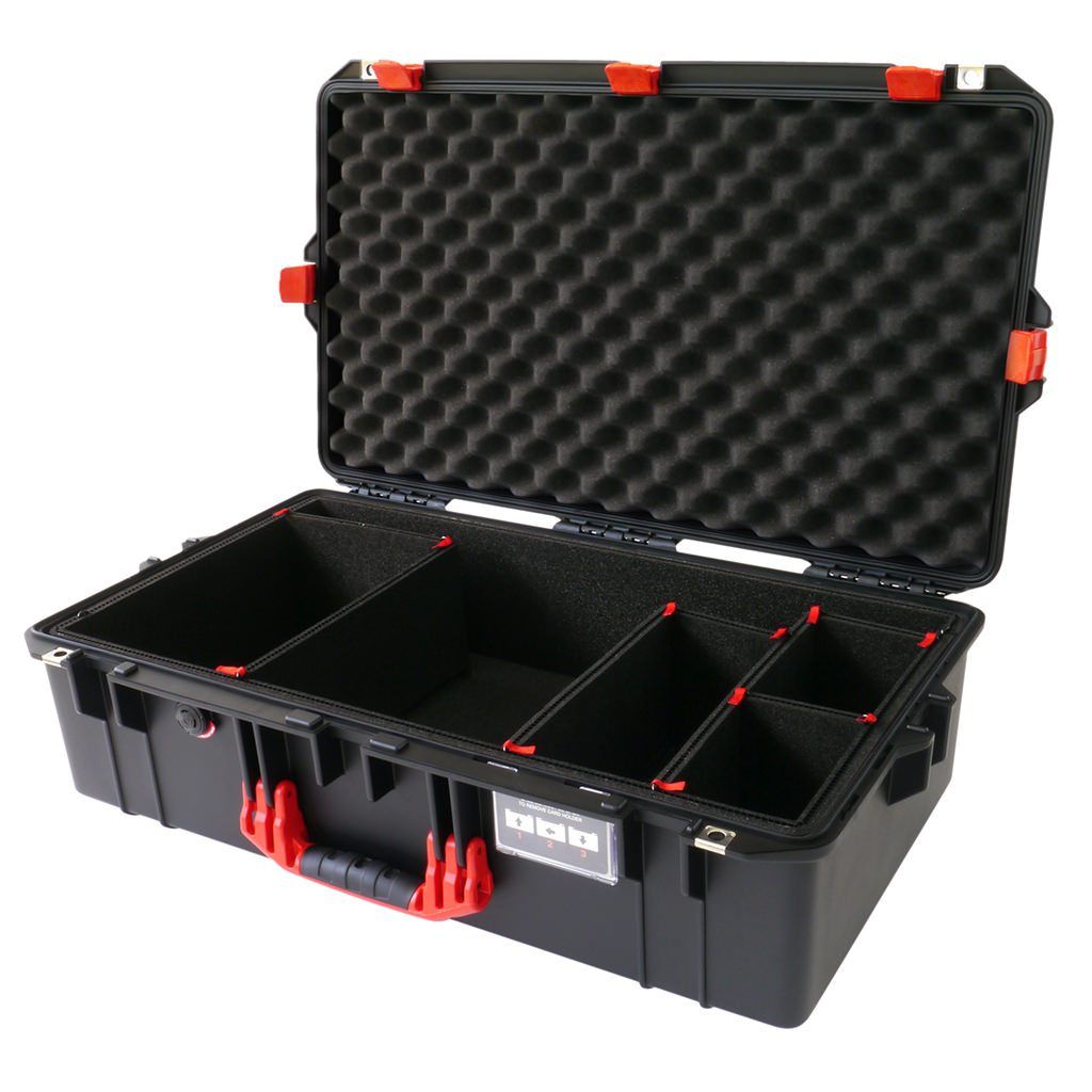 Pelican 1605 Air Case, Black with Red Handle &amp; Latches TrekPak Divider System with Convolute Lid Foam ColorCase 016050-0020-110-320