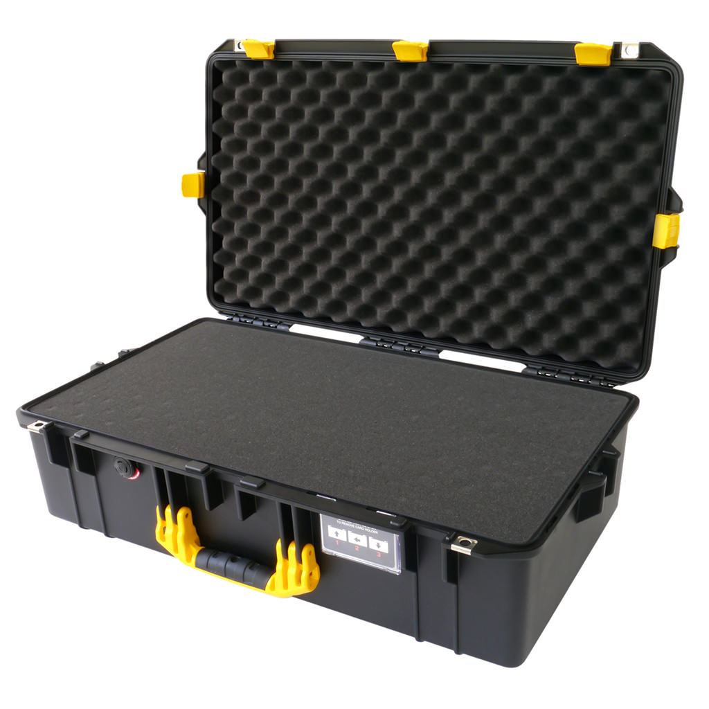 Pelican 1605 Air Case, Black with Yellow Handle &amp; Latches Pick &amp; Pluck Foam with Convolute Lid Foam ColorCase 016050-0001-110-240