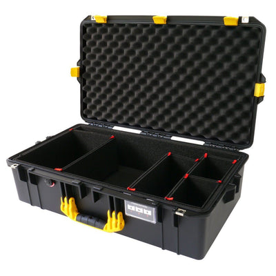 Pelican 1605 Air Case, Black with Yellow Handle & Latches TrekPak Divider System with Convolute Lid Foam ColorCase 016050-0020-110-240