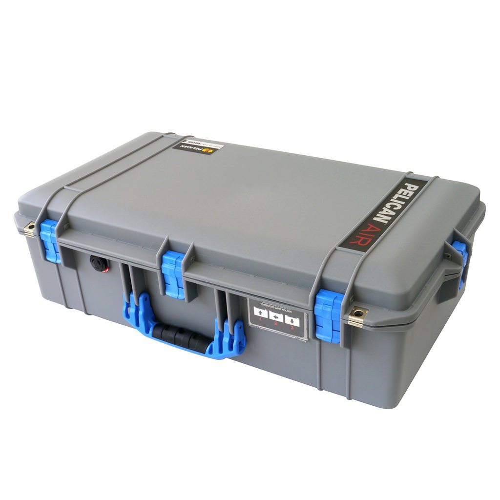 Pelican 1605 Air Case, Silver with Blue Handle &amp; Latches ColorCase 