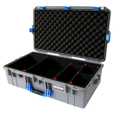 Pelican 1605 Air Case, Silver with Blue Handle & Latches TrekPak Divider System with Convolute Lid Foam ColorCase 016050-0020-180-120
