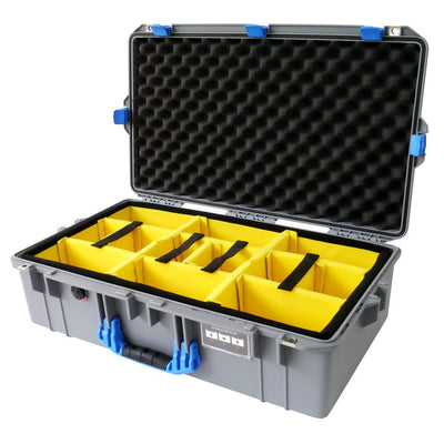 Pelican 1605 Air Case, Silver with Blue Handle & Latches Yellow Padded Microfiber Dividers with Convolute Lid Foam ColorCase 016050-0010-180-120