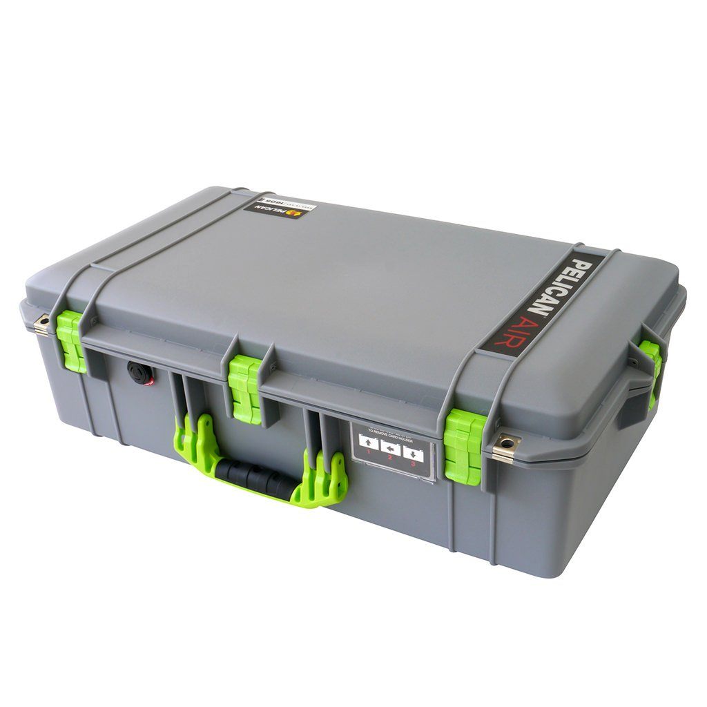 Pelican 1605 Air Case, Silver with Lime Green Handle & Latches ColorCase 