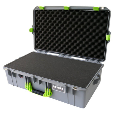 Pelican 1605 Air Case, Silver with Lime Green Handle & Latches Pick & Pluck Foam with Convolute Lid Foam ColorCase 016050-0001-180-300