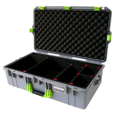 Pelican 1605 Air Case, Silver with Lime Green Handle & Latches TrekPak Divider System with Convolute Lid Foam ColorCase 016050-0020-180-300