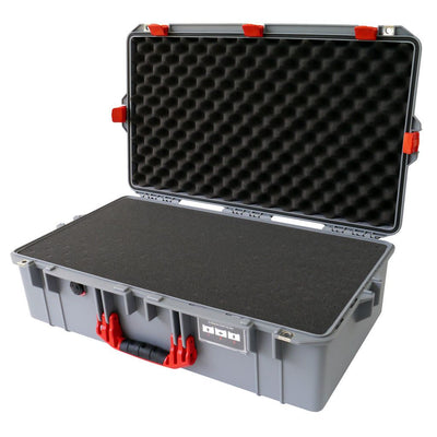 Pelican 1605 Air Case, Silver with Red Handle & Latches Pick & Pluck Foam with Convolute Lid Foam ColorCase 016050-0001-180-320