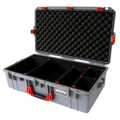 Pelican 1605 Air Case, Silver with Red Handle & Latches TrekPak Divider System with Convolute Lid Foam ColorCase 016050-0020-180-320