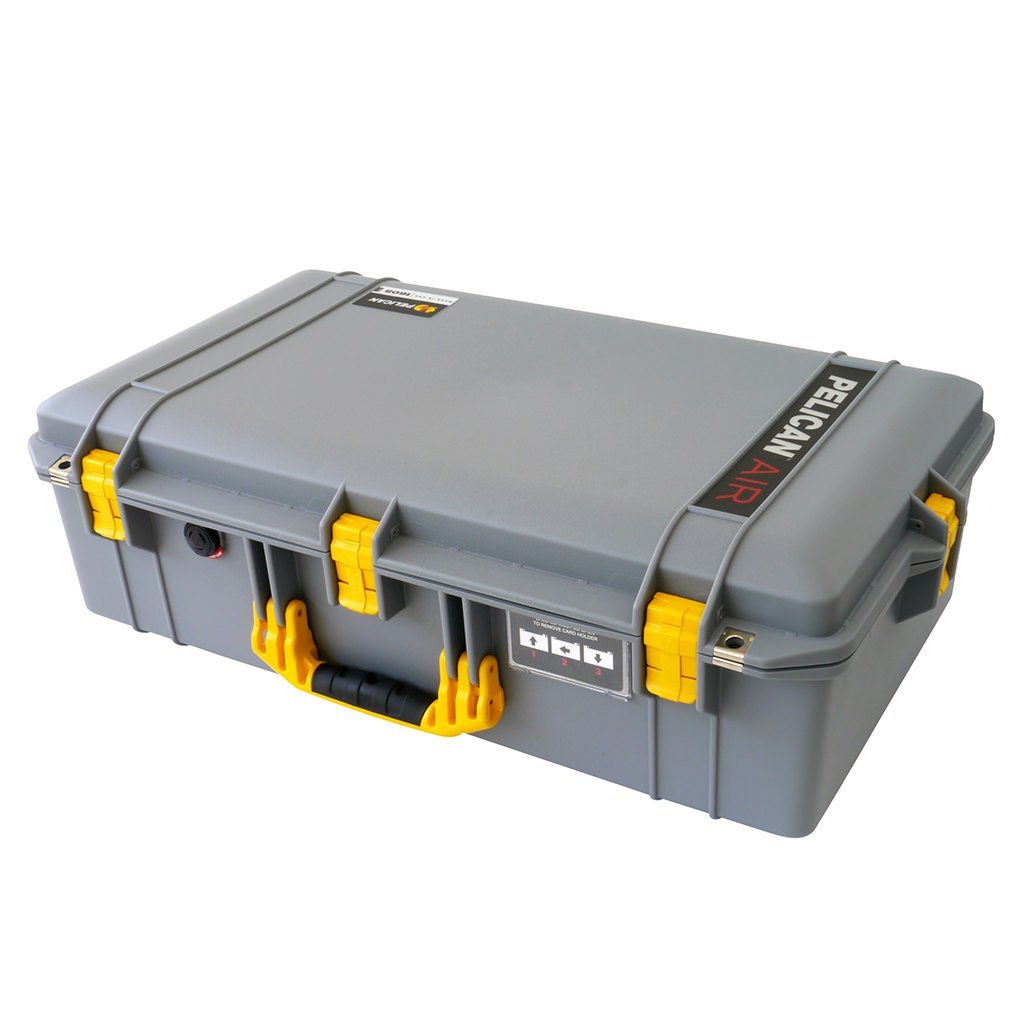 Pelican 1605 Air Case, Silver with Yellow Handle & Latches ColorCase 