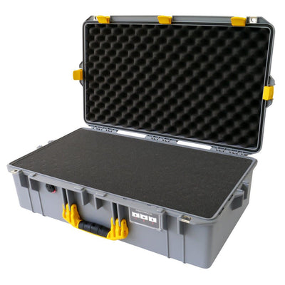 Pelican 1605 Air Case, Silver with Yellow Handle & Latches Pick & Pluck Foam with Convolute Lid Foam ColorCase 016050-0001-180-240