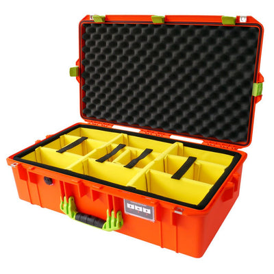 Pelican 1605 Air Case, Orange with Lime Green Handle & Latches Yellow Padded Microfiber Dividers with Convolute Lid Foam ColorCase 016050-0010-150-300
