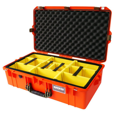 Pelican 1605 Air Case, Orange with OD Green Handle & Latches Yellow Padded Microfiber Dividers with Convolute Lid Foam ColorCase 016050-0010-150-130