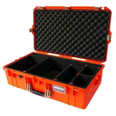 Pelican 1605 Air Case, Orange with Desert Tan Handle & Latches TrekPak Divider System with Convolute Lid Foam ColorCase 016050-0020-150-310