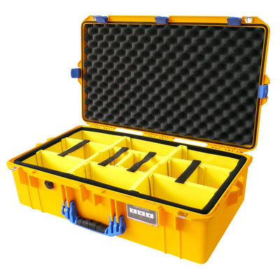 Pelican 1605 Air Case, Yellow with Blue Handle & Latches Yellow Padded Microfiber Dividers with Convolute Lid Foam ColorCase 016050-0010-240-120