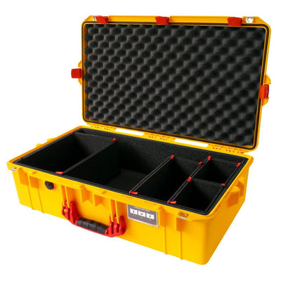 Pelican 1605 Air Case, Yellow with Red Handle & Latches TrekPak Divider System with Convolute Lid Foam ColorCase 016050-0020-240-320