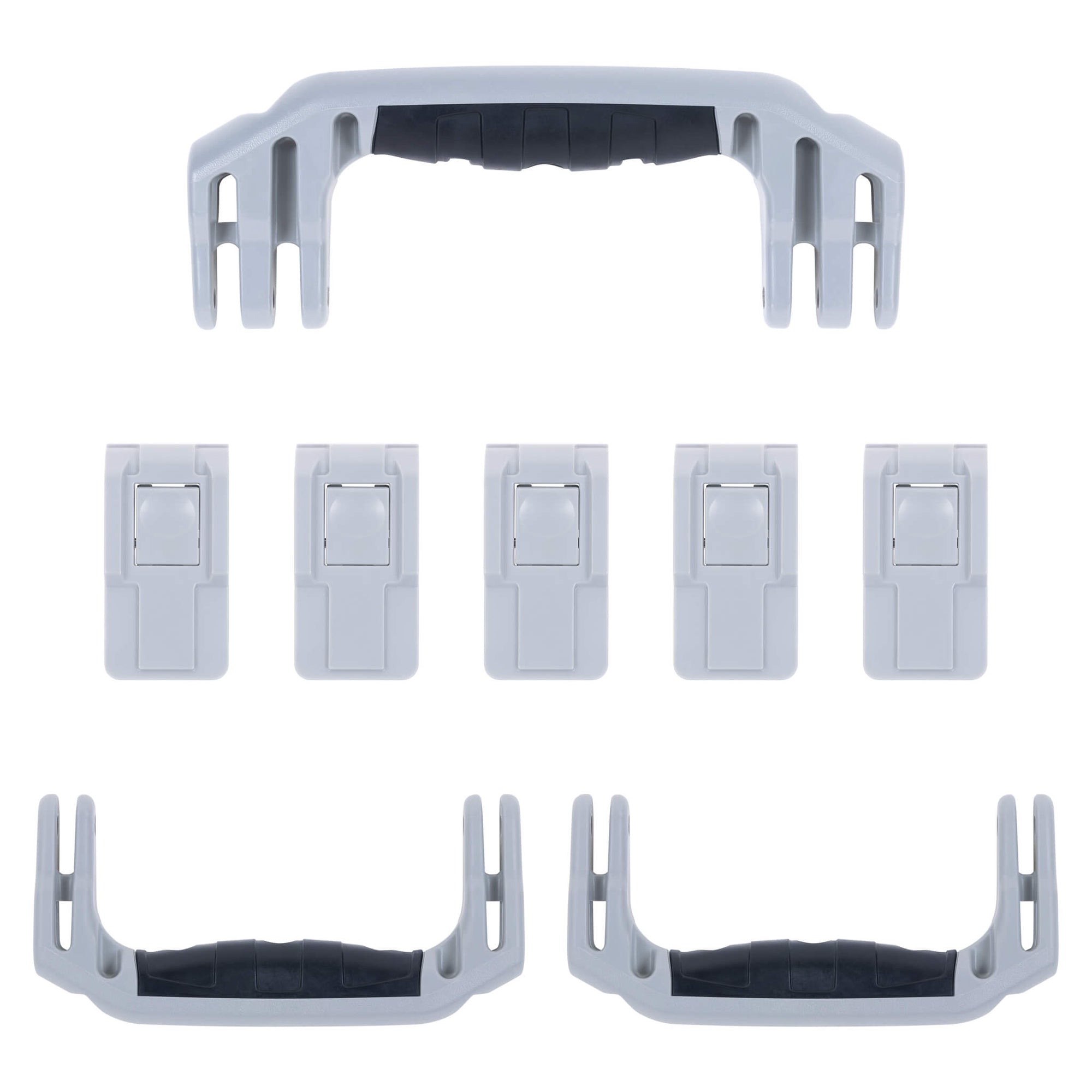 Pelican 1606 Air Replacement Handles & Latches, Silver, Push-Button (Set of 3 Handles, 5 Latches) ColorCase 