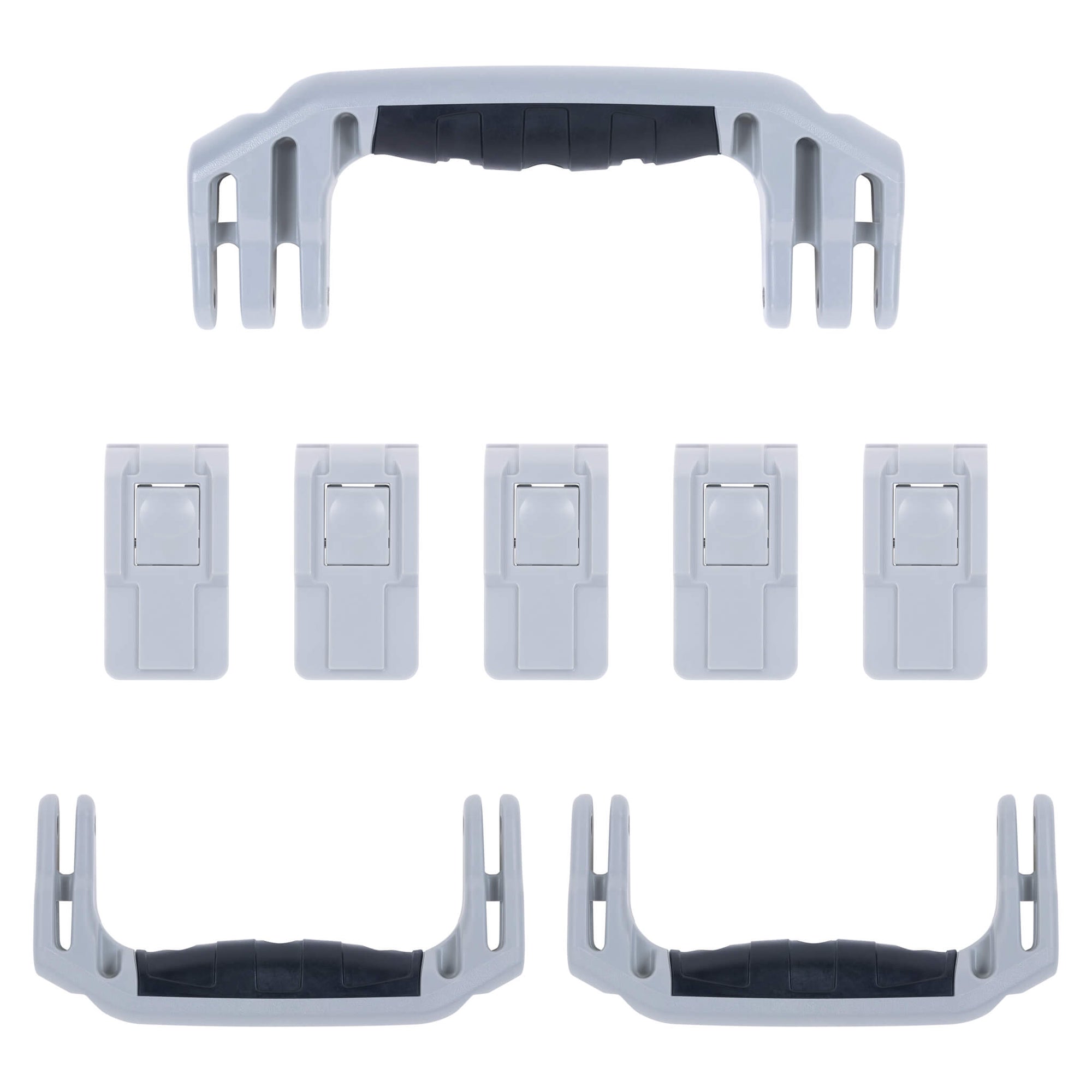 Pelican 1606 Air Replacement Handles & Latches, Silver, Push-Button (Set of 3 Handles, 5 Latches) ColorCase 
