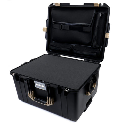 Pelican 1607 Air Case, Black with Desert Tan Handles & Latches Pick & Pluck Foam with Computer Pouch ColorCase 016070-0201-110-310