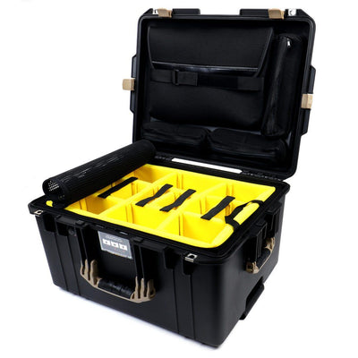 Pelican 1607 Air Case, Black with Desert Tan Handles & Latches 2-Layer Yellow Padded Microfiber Dividers with Computer Pouch ColorCase 016070-0210-110-310